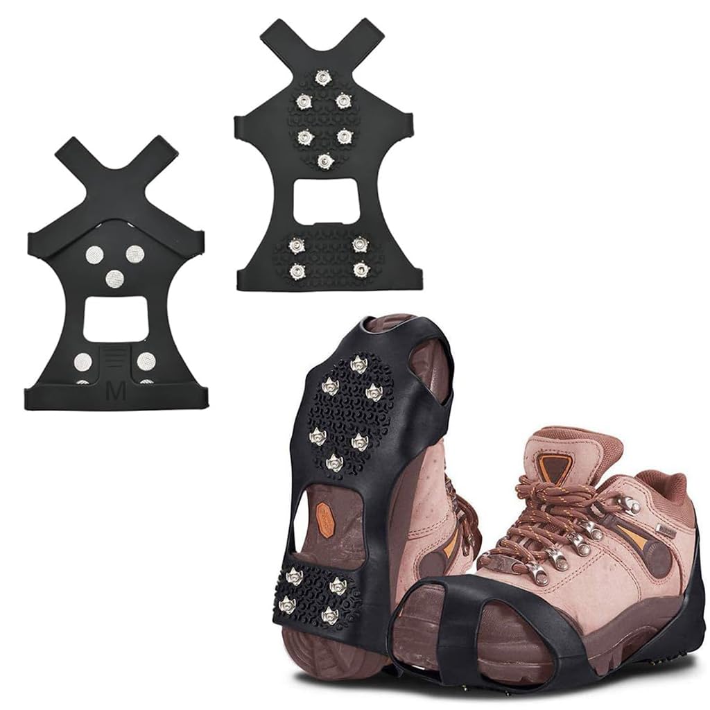 GUSTAVE Spikes Crampons, Ice Cleats for Shoes and Boots, Upgraded Version Stainless Steel Anti-Slip Grippers Shoe Spikes Grips Traction for Hiking Shoes and Boots, Hiking, Fishing Walking, M(34-39) GUSTAVE Spikes Crampons, Ice Cleats for Shoes and Boots, Upgraded Version Stainless Steel Anti-Slip Grippers Shoe Spikes Grips Traction for Hiking Shoes and Boots, Hiking, Fishing Walking, M(34-39)